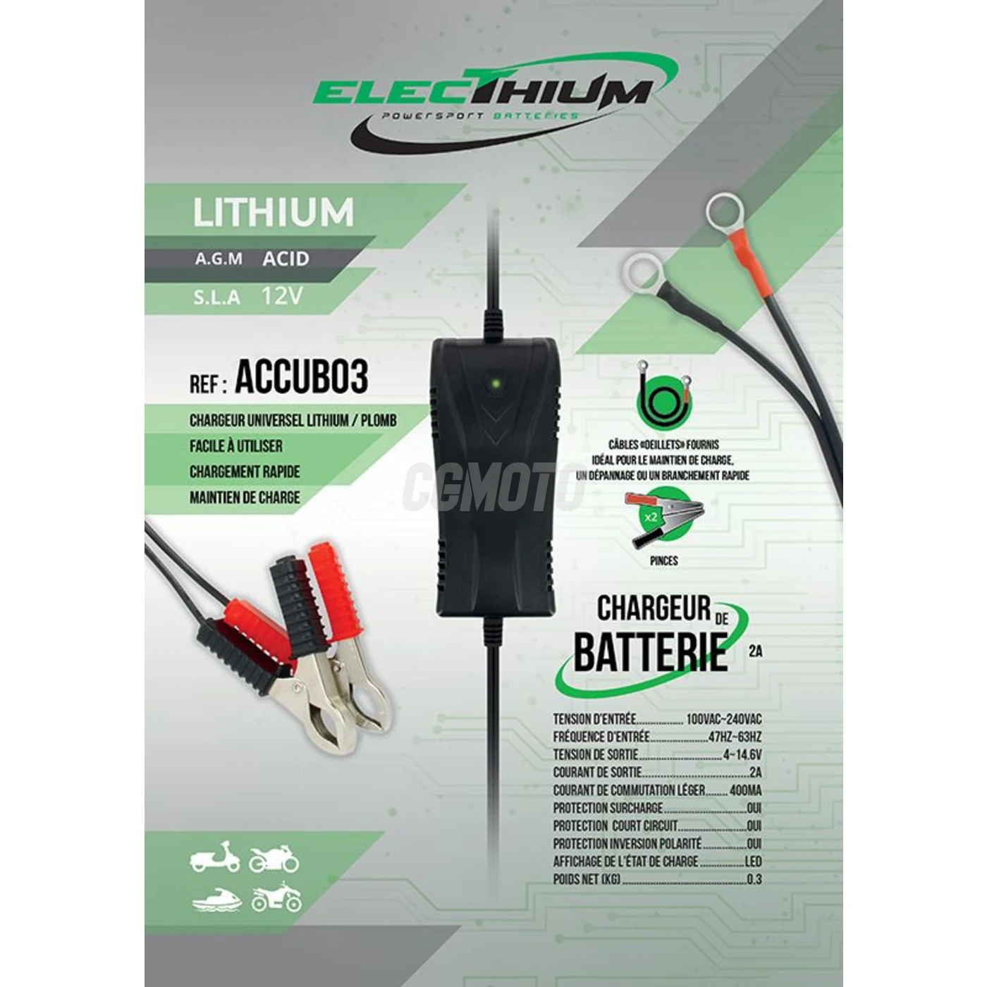 Electhium Chargeur Batterie Moto et Scooter