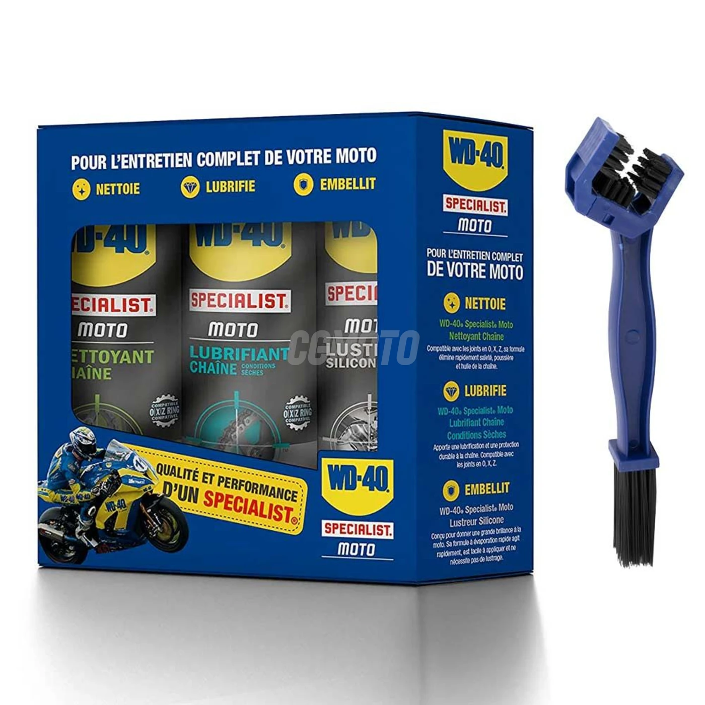 KIT SPRAY TRIPACK WD40 + BROSSE SPECIALE CHAINE