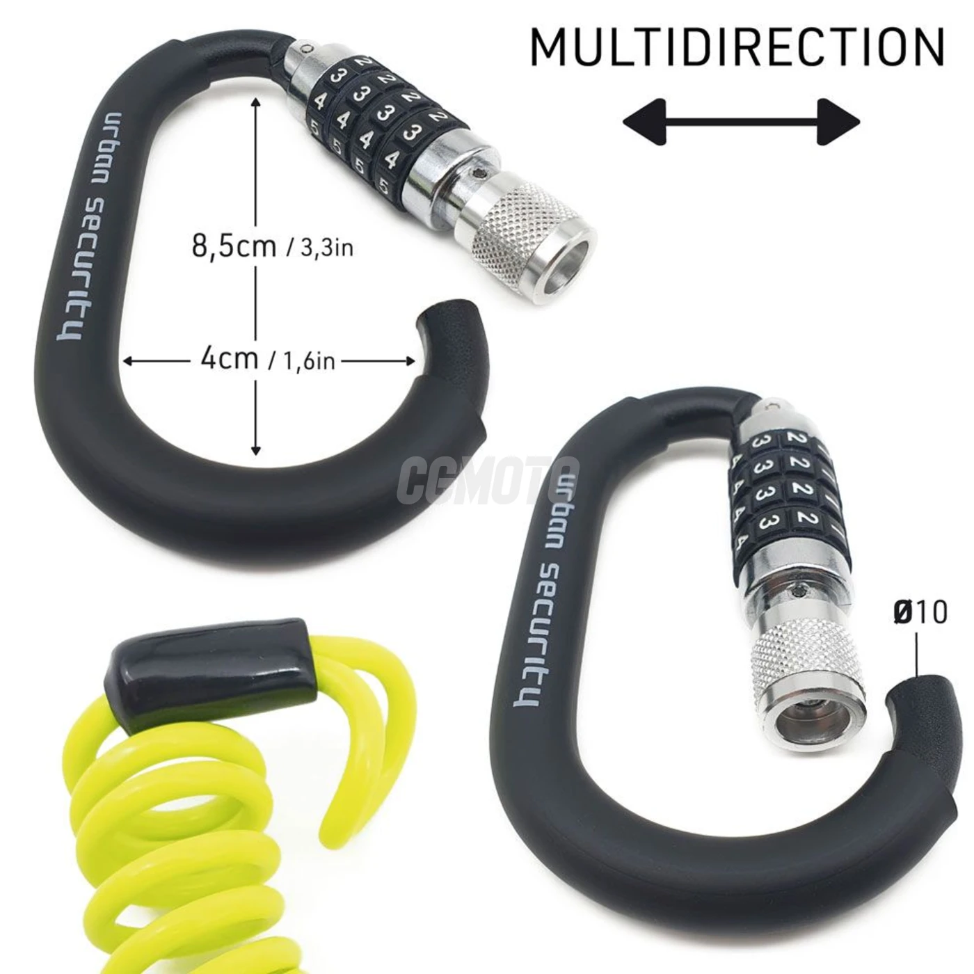 Antivol casque à code - Mousqueton + Câble antivol