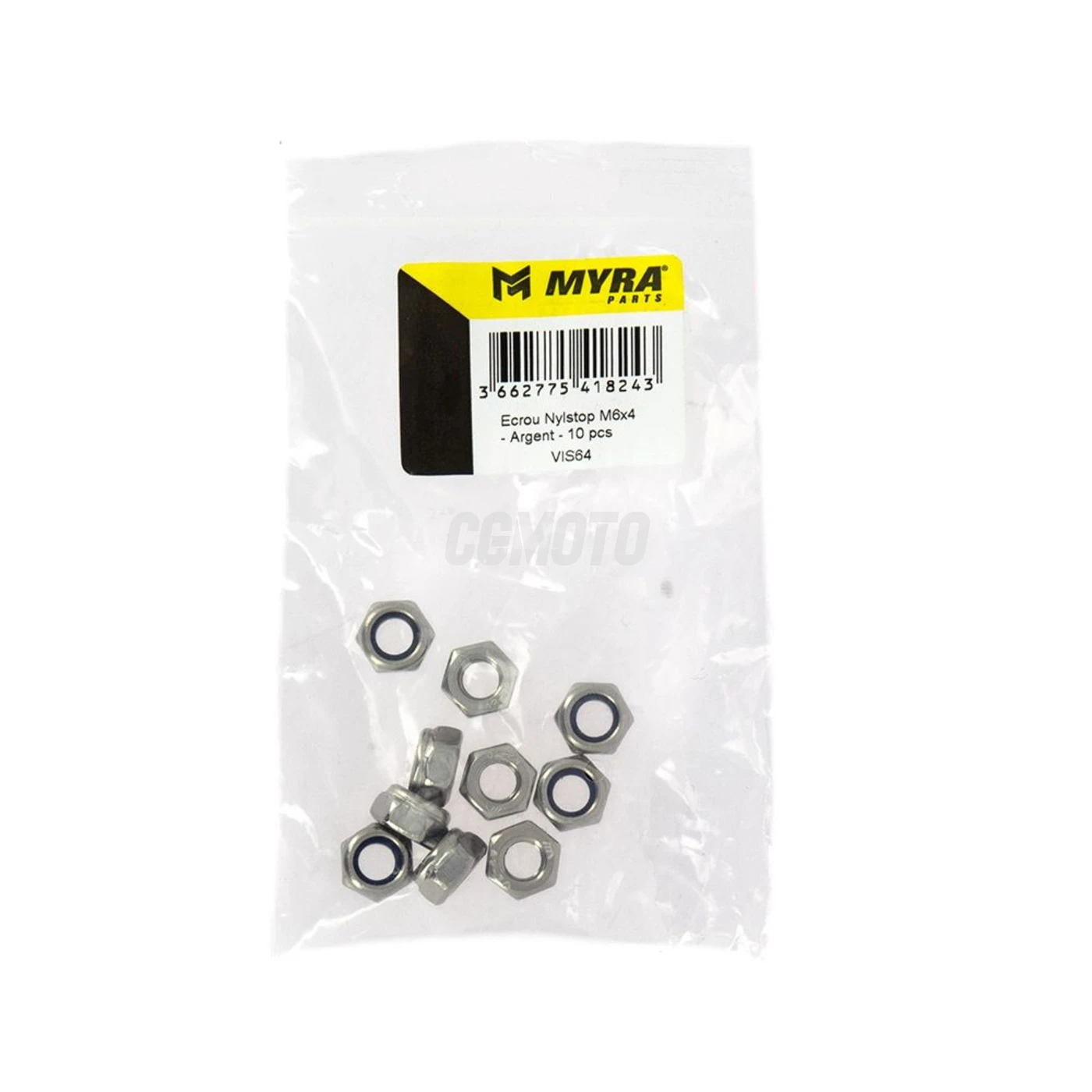 Ecrou Nylstop M6x4 - Argent - 10 pcs