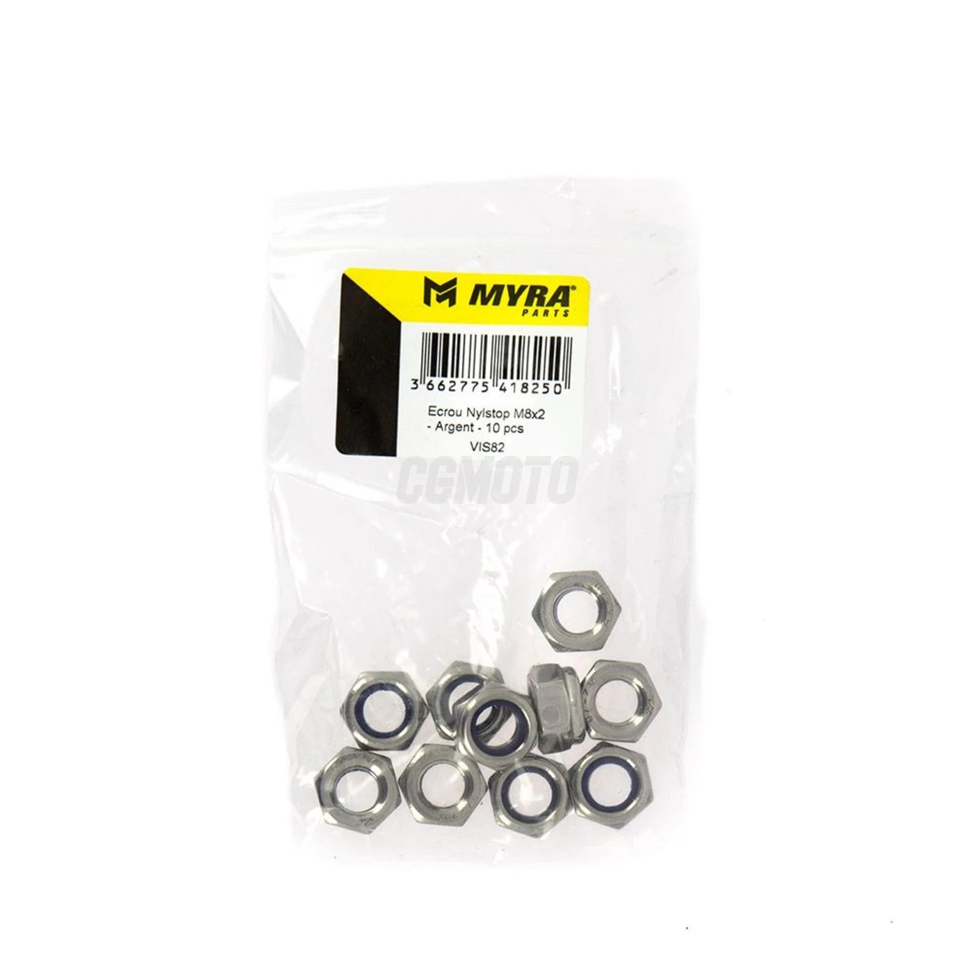 Ecrou Nylstop M8x2 - Argent - 10 pcs